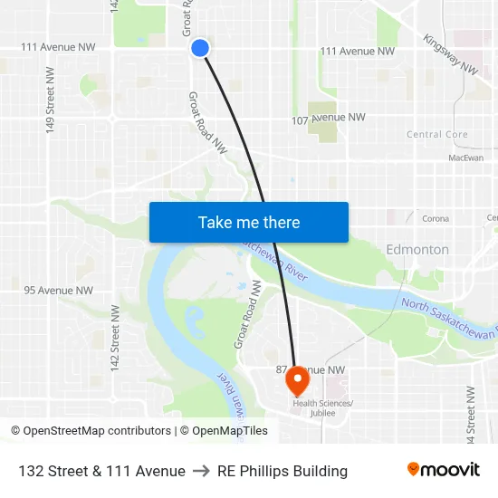 132 Street & 111 Avenue to RE Phillips Building map