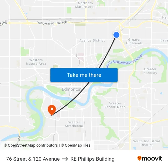 76 Street & 120 Avenue to RE Phillips Building map