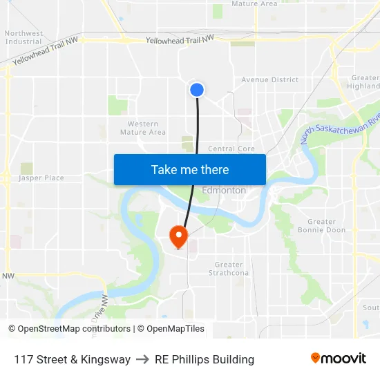 117 Street & Kingsway to RE Phillips Building map