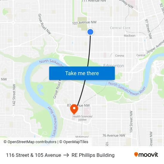 116 Street & 105 Avenue to RE Phillips Building map