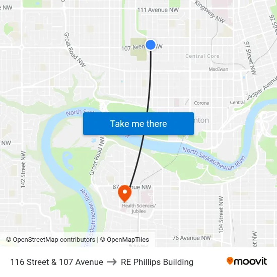 116 Street & 107 Avenue to RE Phillips Building map
