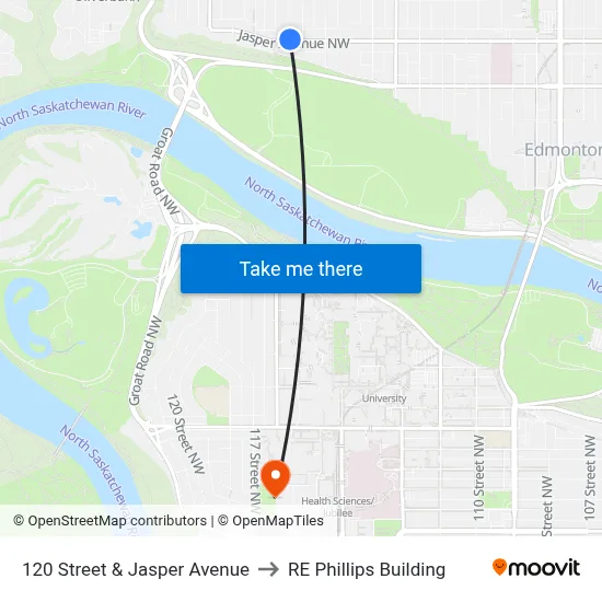 120 Street & Jasper Avenue to RE Phillips Building map