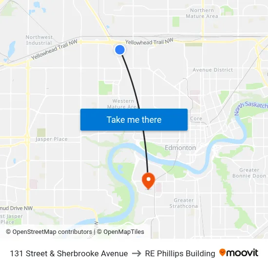 131 Street & Sherbrooke Avenue to RE Phillips Building map