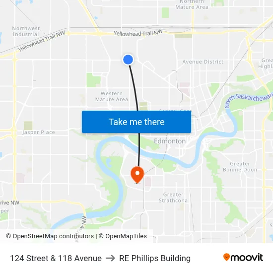 124 Street & 118 Avenue to RE Phillips Building map