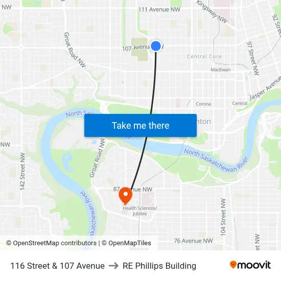 116 Street & 107 Avenue to RE Phillips Building map
