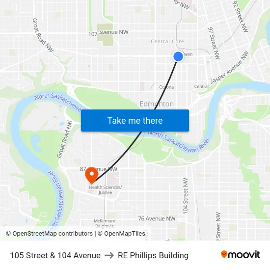 105 Street & 104 Avenue to RE Phillips Building map