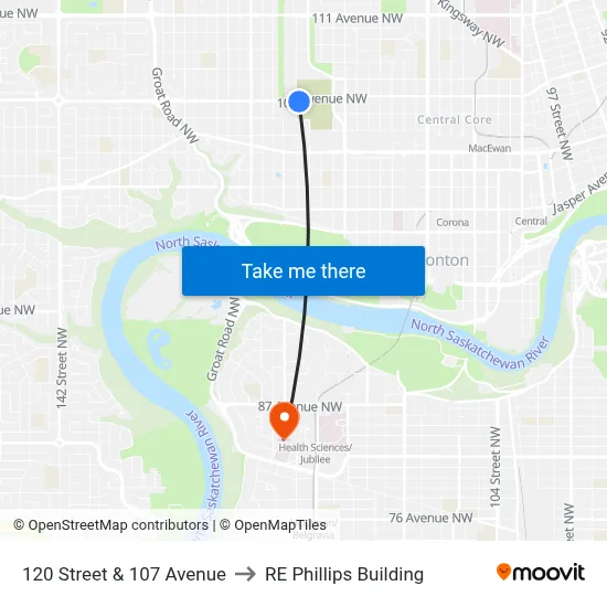 120 Street & 107 Avenue to RE Phillips Building map
