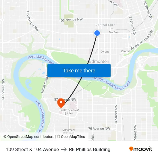 109 Street & 104 Avenue to RE Phillips Building map