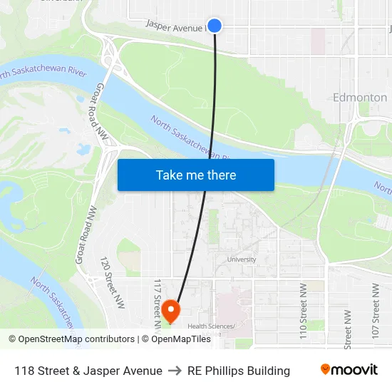 118 Street & Jasper Avenue to RE Phillips Building map