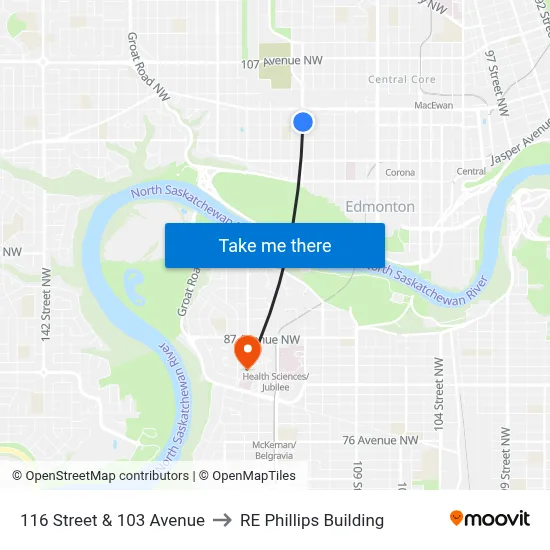 116 Street & 103 Avenue to RE Phillips Building map