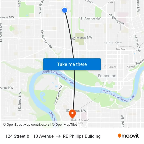 124 Street & 113 Avenue to RE Phillips Building map