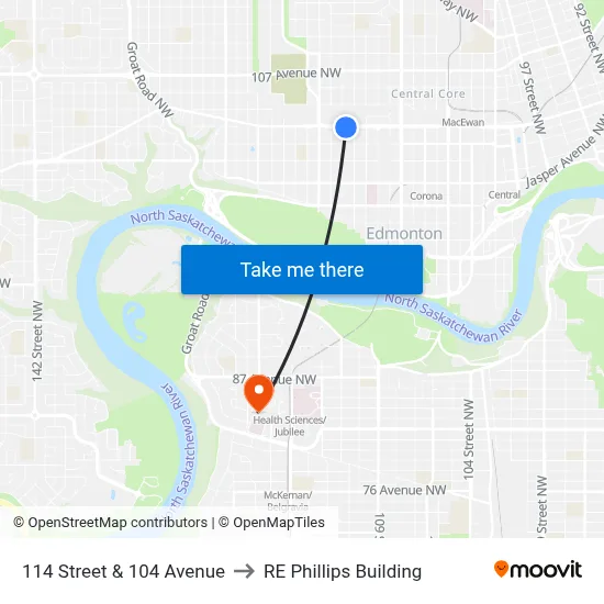114 Street & 104 Avenue to RE Phillips Building map