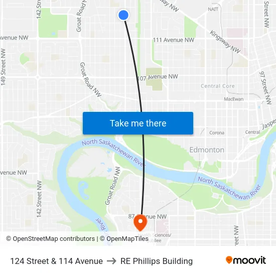 124 Street & 114 Avenue to RE Phillips Building map