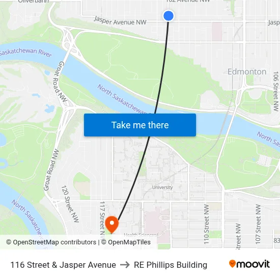 116 Street & Jasper Avenue to RE Phillips Building map