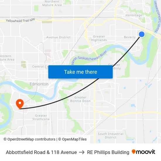 Abbottsfield Road & 118 Avenue to RE Phillips Building map