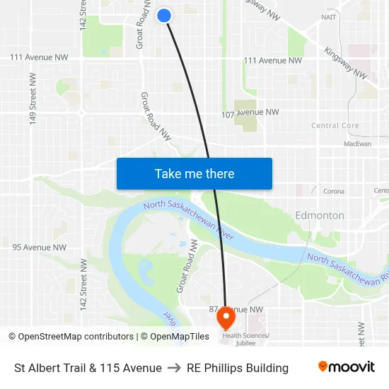 St Albert Trail & 115 Avenue to RE Phillips Building map