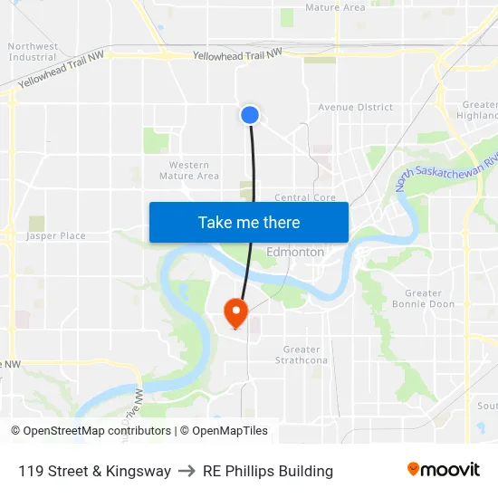 119 Street & Kingsway to RE Phillips Building map