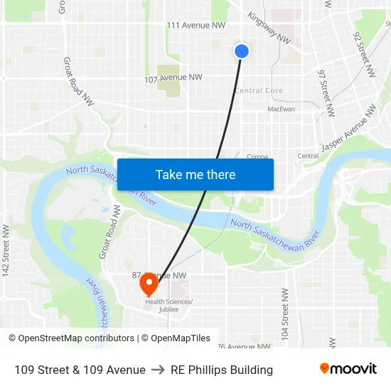 109 Street & 109 Avenue to RE Phillips Building map