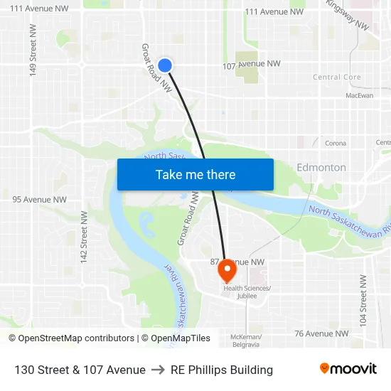 130 Street & 107 Avenue to RE Phillips Building map
