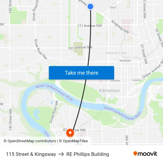 115 Street & Kingsway to RE Phillips Building map