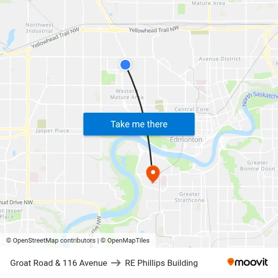 Groat Road & 116 Avenue to RE Phillips Building map