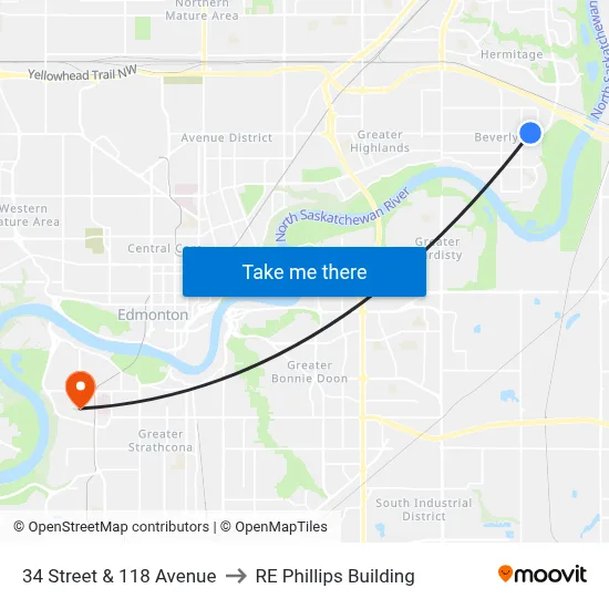34 Street & 118 Avenue to RE Phillips Building map