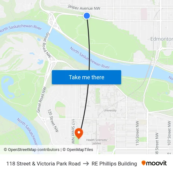 118 Street & Victoria Park Road to RE Phillips Building map