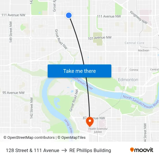 128 Street & 111 Avenue to RE Phillips Building map