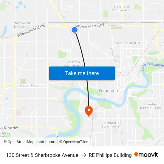 130 Street & Sherbrooke Avenue to RE Phillips Building map