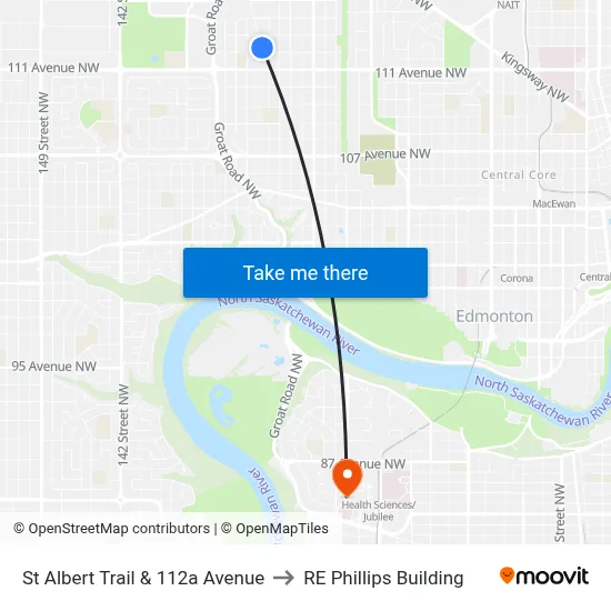 St Albert Trail & 112a Avenue to RE Phillips Building map