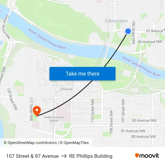107 Street & 97 Avenue to RE Phillips Building map