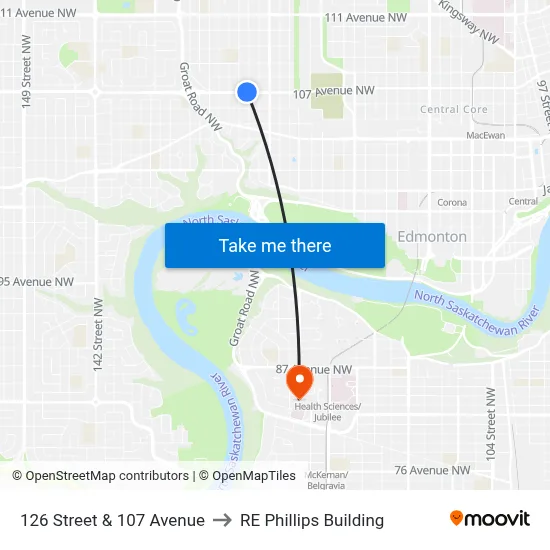 126 Street & 107 Avenue to RE Phillips Building map