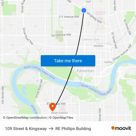 109 Street & Kingsway to RE Phillips Building map