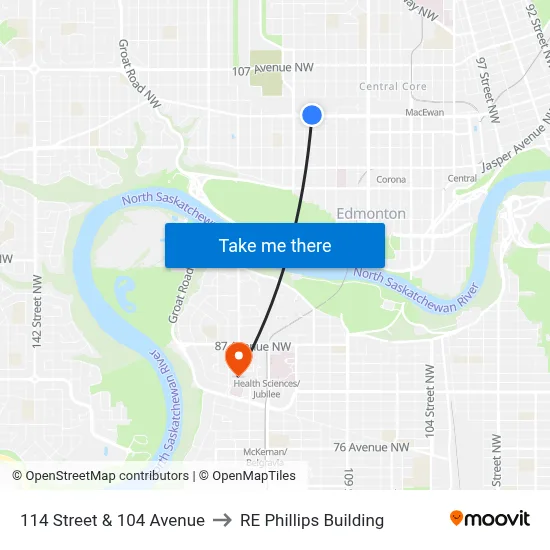 114 Street & 104 Avenue to RE Phillips Building map