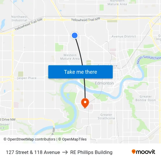 127 Street & 118 Avenue to RE Phillips Building map