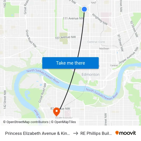 Princess Elizabeth Avenue & Kingsway to RE Phillips Building map