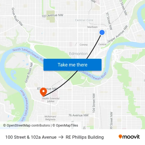 100 Street & 102a Avenue to RE Phillips Building map