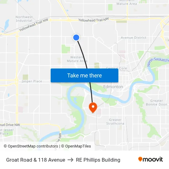 Groat Road & 118 Avenue to RE Phillips Building map