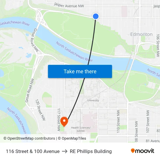 116 Street & 100 Avenue to RE Phillips Building map