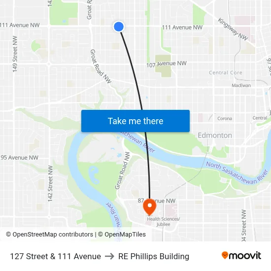 127 Street & 111 Avenue to RE Phillips Building map
