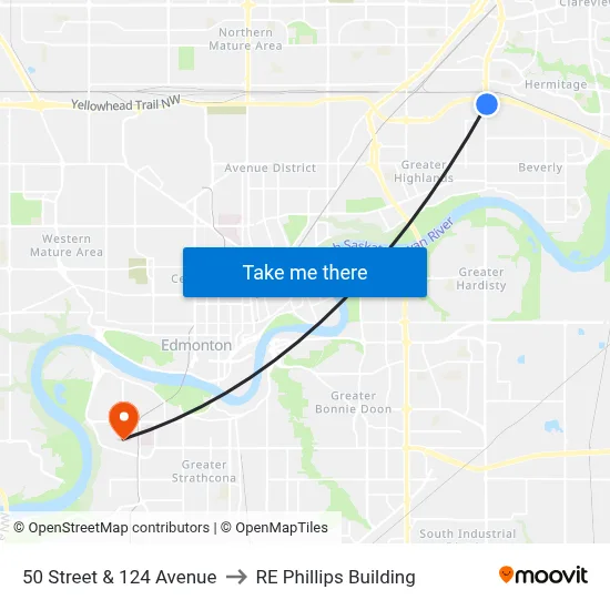 50 Street & 124 Avenue to RE Phillips Building map