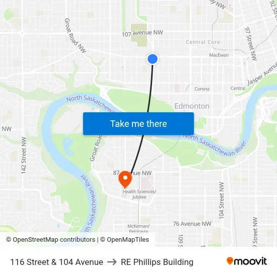 116 Street & 104 Avenue to RE Phillips Building map