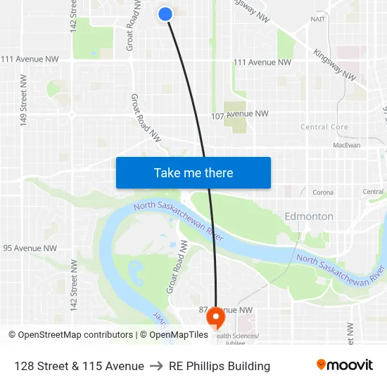 128 Street & 115 Avenue to RE Phillips Building map
