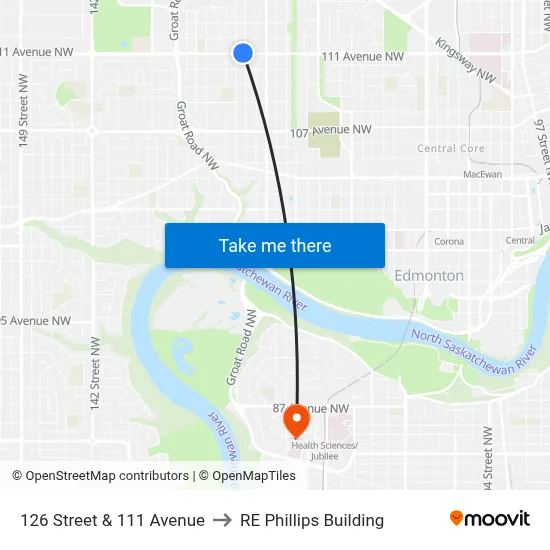 126 Street & 111 Avenue to RE Phillips Building map