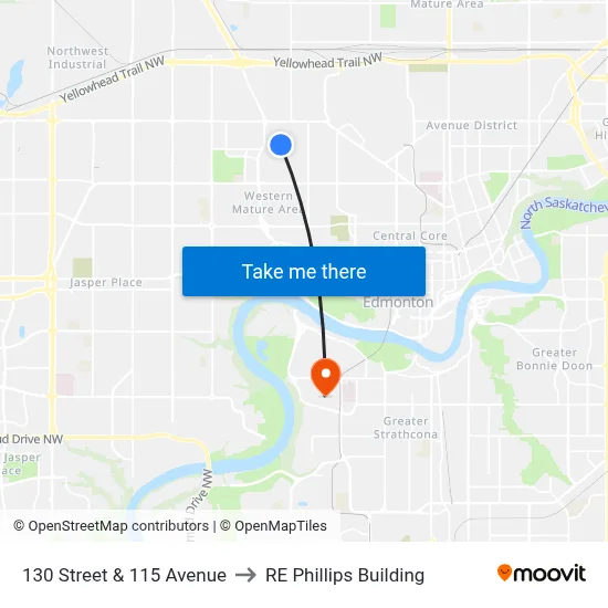 130 Street & 115 Avenue to RE Phillips Building map