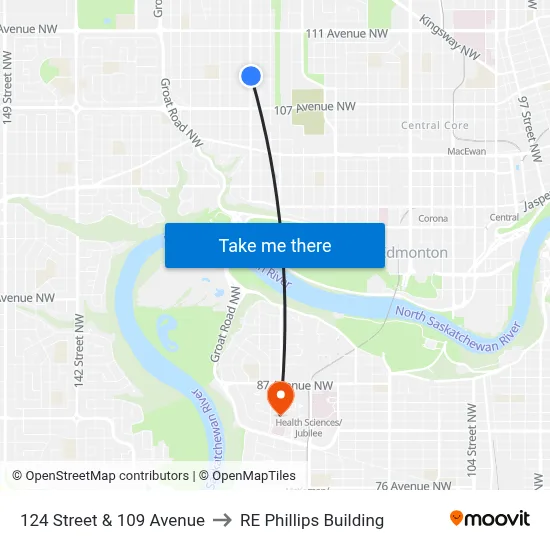 124 Street & 109 Avenue to RE Phillips Building map