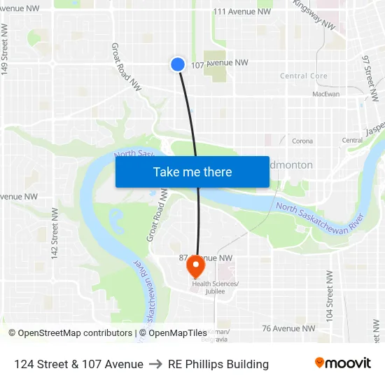 124 Street & 107 Avenue to RE Phillips Building map