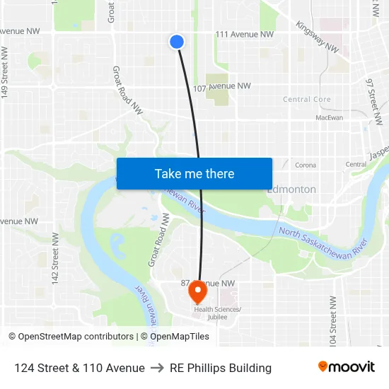 124 Street & 110 Avenue to RE Phillips Building map