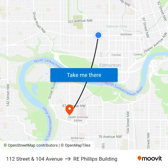 112 Street & 104 Avenue to RE Phillips Building map