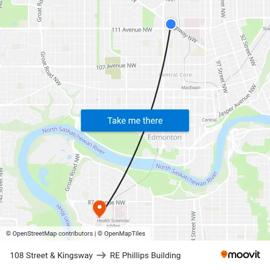 108 Street & Kingsway to RE Phillips Building map
